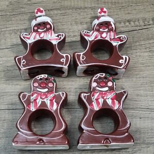 Christmas Ceramic Gingerbread Men Napkin Rings Set Of 4